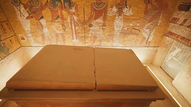 sculptural details on the wall of the temple of the Tutankhamun king, Luxor, Egypt.Tomb of pharaoh Tutankhamun in Valley of the Kings, Luxor, Egypt