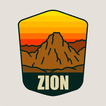Zion National Park Vintage Badge Logo Retro Landscape Vector