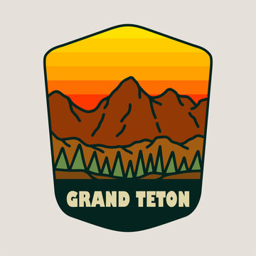 Grand Teton National Park Vintage Badge Logo Retro Landscape Vector