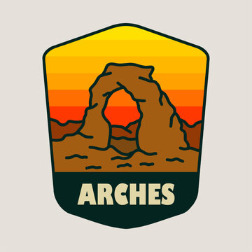 Arches National Park Vintage Badge Logo Retro Landscape Vector