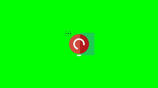 Minimalist red circular graphic icon with geometric shapes on green background