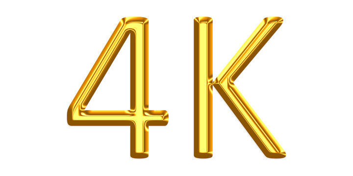 Bold metallic gold four k text symbol representing ultra definition resolution technology isolated on a transparent background