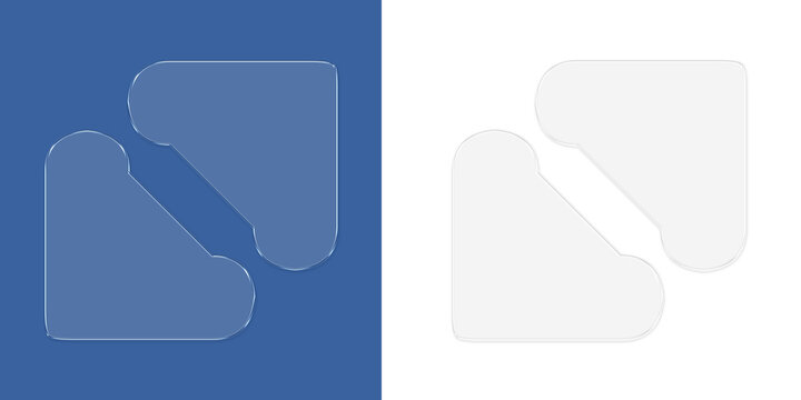 Dual triangular shapes with rounded corners and technical blueprint style schematic view isolated on a transparent background