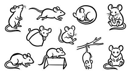 Obraz premium Set of cute mouse line art vector illustrations
