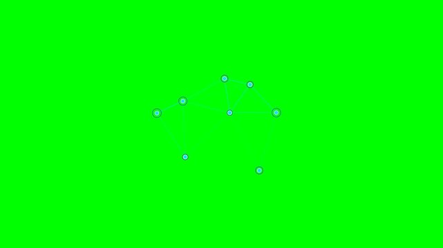 Abstract constellation of glowing blue dots connected on a green background