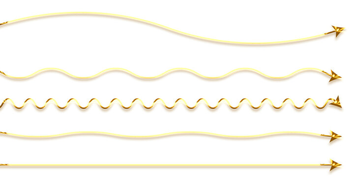 Horizontal decorative borders with wavy golden lines and geometric patterns isolated on a transparent background