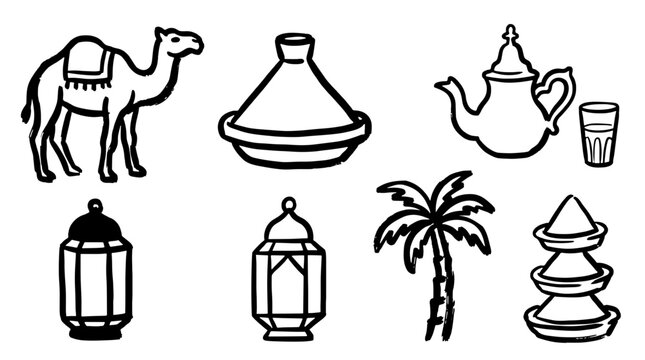 Set of Moroccan symbols and traditional icon graphics