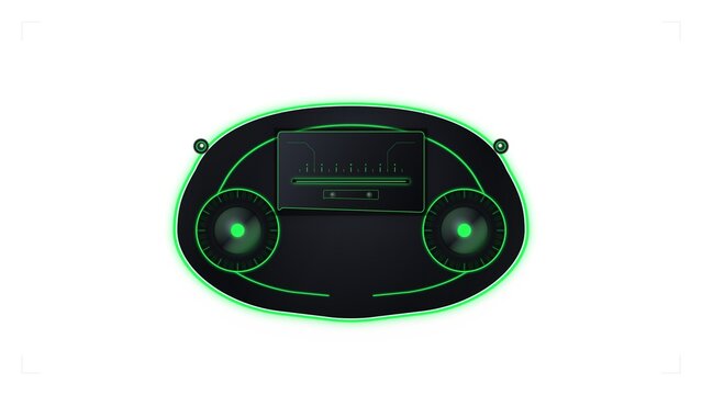 Symmetrical Cybernetic Microtome Blade Holder Concept in Liquid Silicone Finish with Lime Green Rim Lighting on White Background