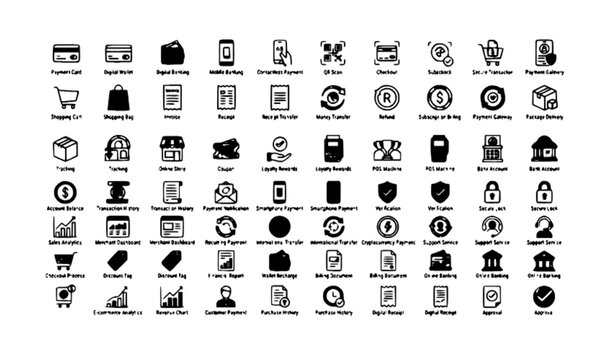 Payment Service and Financial Transaction Outline Icon Collection