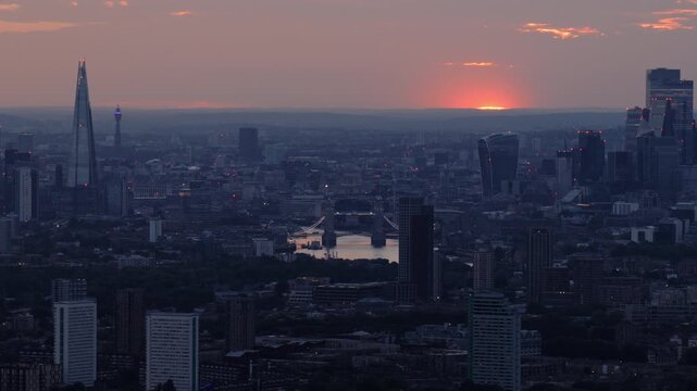 London Skyline at Sunset with The Shard, Tower Bridge and City of London