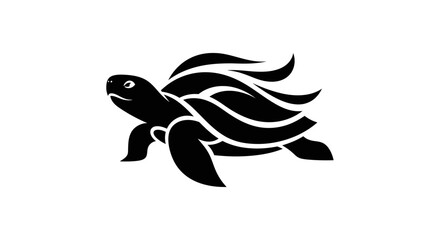 Obraz premium Minimalist Black Silhouette of a Sea Turtle Graphic Icon Representing Marine Wildlife Conservation and Ocean Animal Life