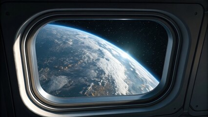 Fototapeta premium View from Spacecraft Window Showing Earth and Surrounding Stars