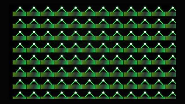 Macro shot of abstract metallic morse code relay station with emerald green light