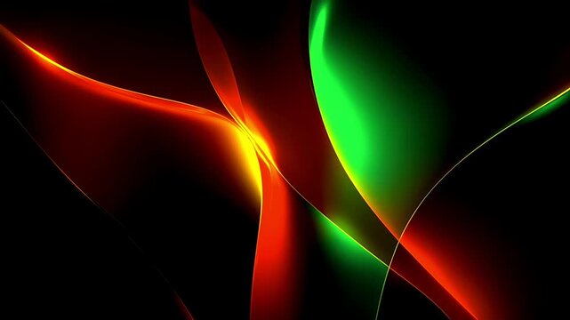 Abstract background with flowing red and green light waves on black.