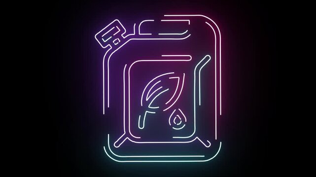 A Neon Glowing Canister Icon With An Eco Friendly Leaf Symbol Representing Sustainable Biofuel Energy Concepts In A Minimalist Modern Digital Style