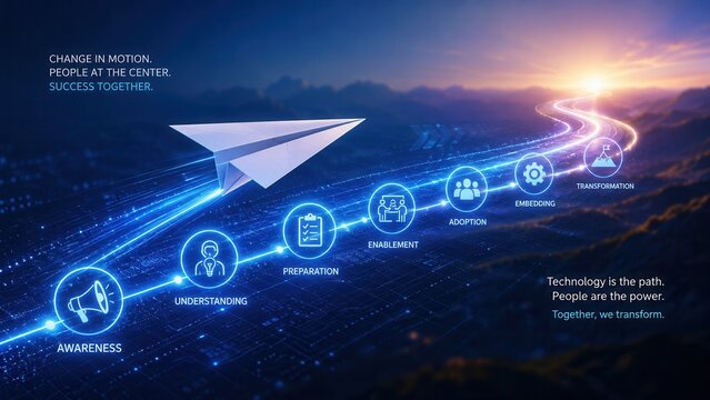 Digital transformation roadmap with technology adoption strategy and business innovation journey map