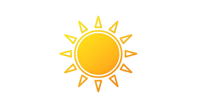 Yellow sun icon isolated on white. Bright solar symbol for weather forecast or summer design.