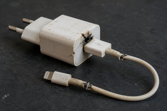 Damaged phone charger and cable