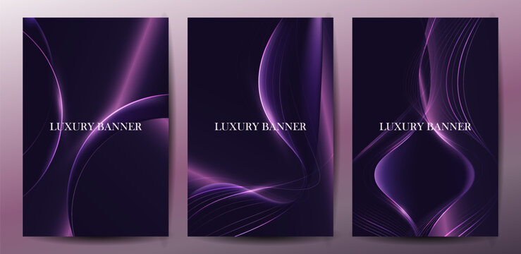 Luxury Dark Purple Gradient Glowing Curve Poster Banner Set Vector