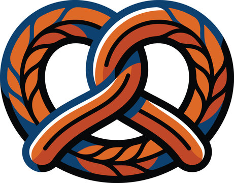 Isolated pretzel mascot icon with wheat ears and grain stalks design for sports emblem