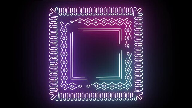 Neon Rangoli Frame Design Animated Background Pattern with Glowing Geometric Shapes and Intricate Traditional Indian Decorative Motif Motion Graphic