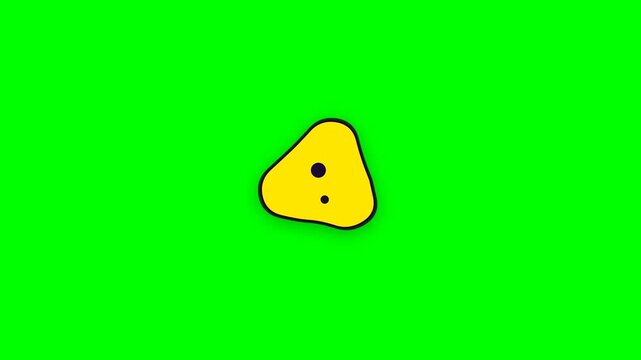 A single yellow nacho chip isolated against a vibrant green screen background