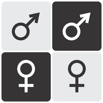 Male and female gender symbol icon set in black and white vector design