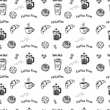 coffee time doodle seamless pattern vector illustration.