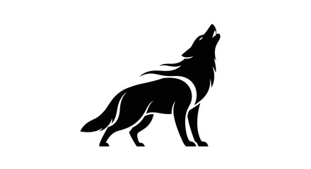 Fototapeta premium Minimalist Black Silhouette Vector Illustration of a Howling Wolf Facing Towards the Sky Isolated on a Clean White Background