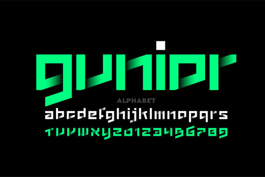 Junior. Tech Style Font | Modern Digital Alphabet & Numbers Vector

