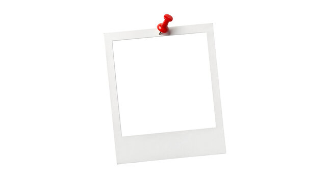 Composite frame for Polaroid photos pinned with red thumbtacks isolated on trasparent background