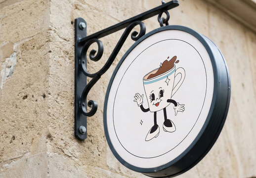 Round Hanging Shop Sign Mockup