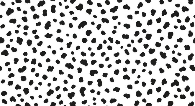 A white background is covered with a black and white spotted pattern. The pattern consists of irregular, overlapping circles, resembling a Dalmatian dog's spots.