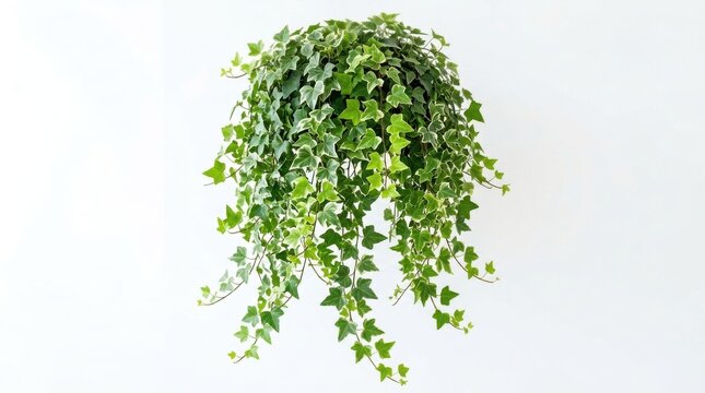 Hanging ivy plant in a black pot isolated on a white background