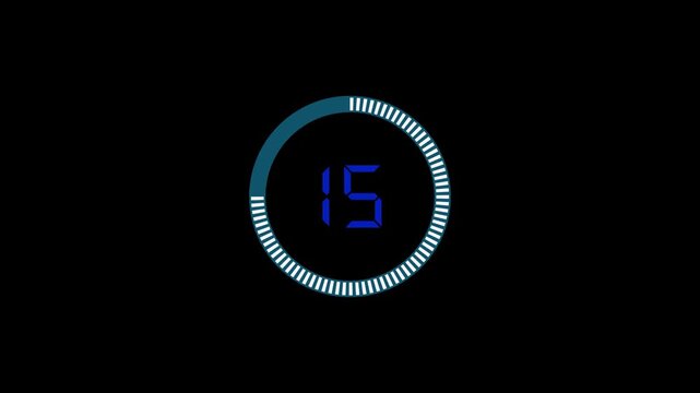 Digital countdown timer with circular progress ring loading circle blue number clock interface