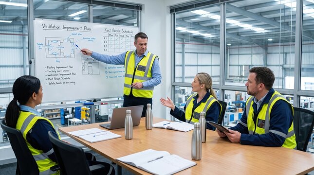 Manager Discussing Heatwave Safety Plan with Team