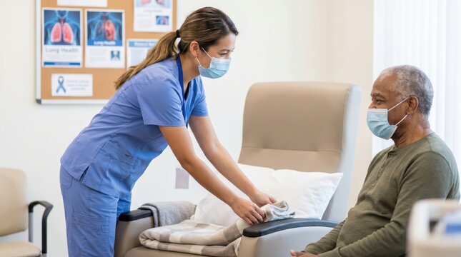 Nurse preparing patient comfort for World Lungs Day