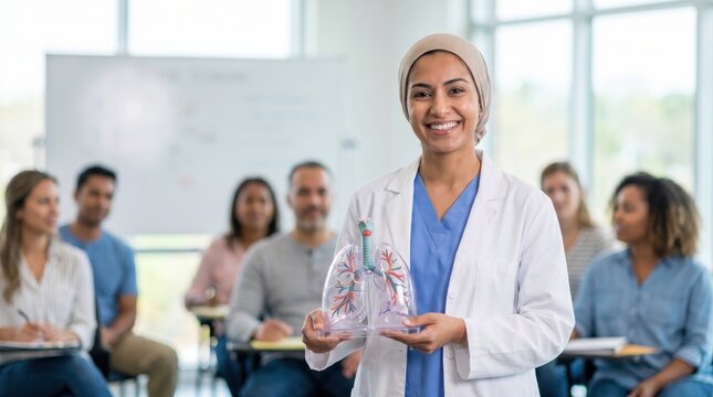 Physician teaching about lungs for World Lungs Day