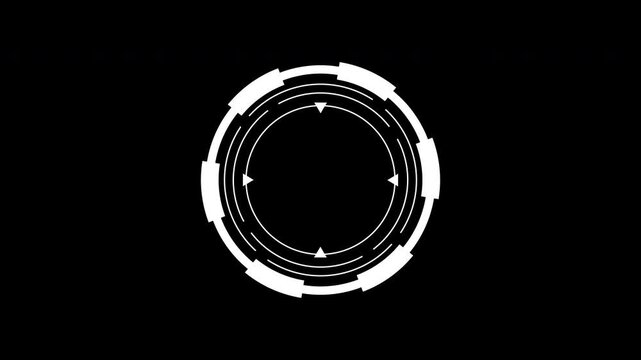 White circular hud target reticle animation with rotating interface elements on black background