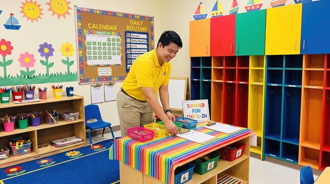 Teacher organizing Summer Childcare, Camps & Activity Schedules