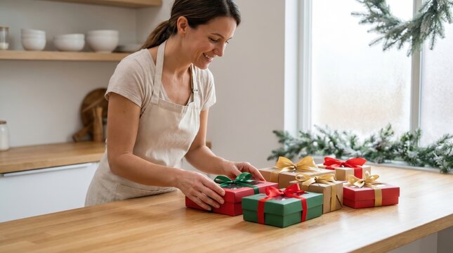 Woman Arranging Tricolor Gifts for India's Independence Day Celebration