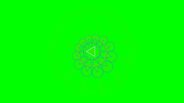 A geometric mandala design featuring a central star on a vibrant green screen