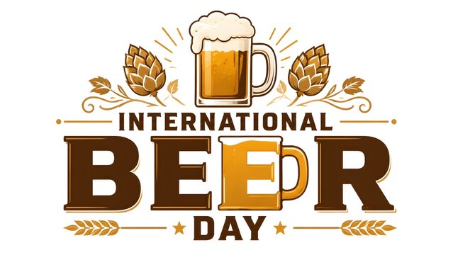 International Beer Day Graphic: Celebrate International Beer Day with this vibrant graphic featuring a beer mug, hops, and bold typography.