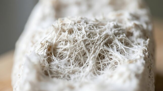 Mushroom mycelium growing on substrate. Fungal network texture for biotechnology research.