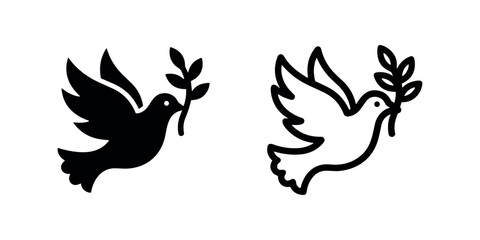 Fototapeta premium Dove with olive branch icon, representing peace, hope, goodwill, and nature.