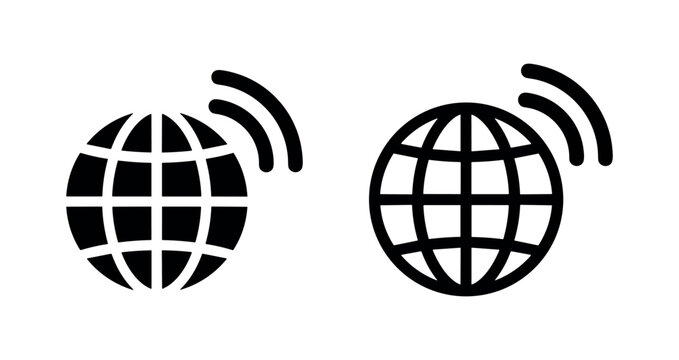 Global Network and Internet Connectivity Icon Set with World Globe and Wifi Signals