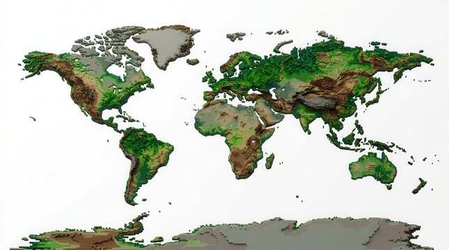 World map with vegetation and land coverage illustration isolated on white background