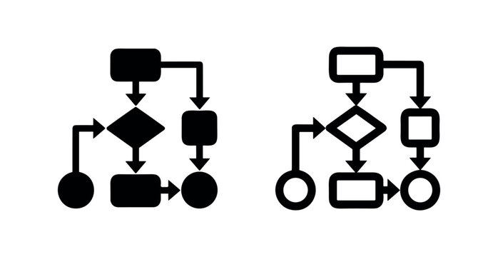 Business flowchart process icons in solid and outline style
