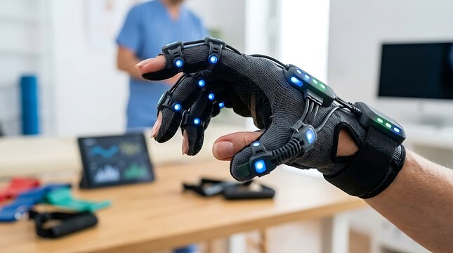 Innovative robotic rehabilitation glove providing advanced physical therapy support in a medical clinic