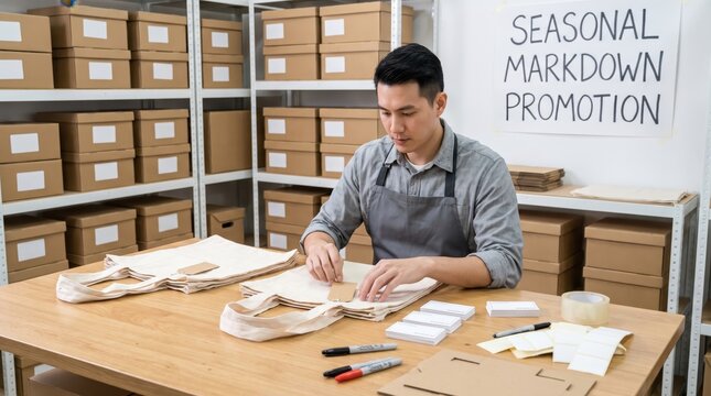 Man Assembling End Of Summer Retail & Clearance Campaign Kits